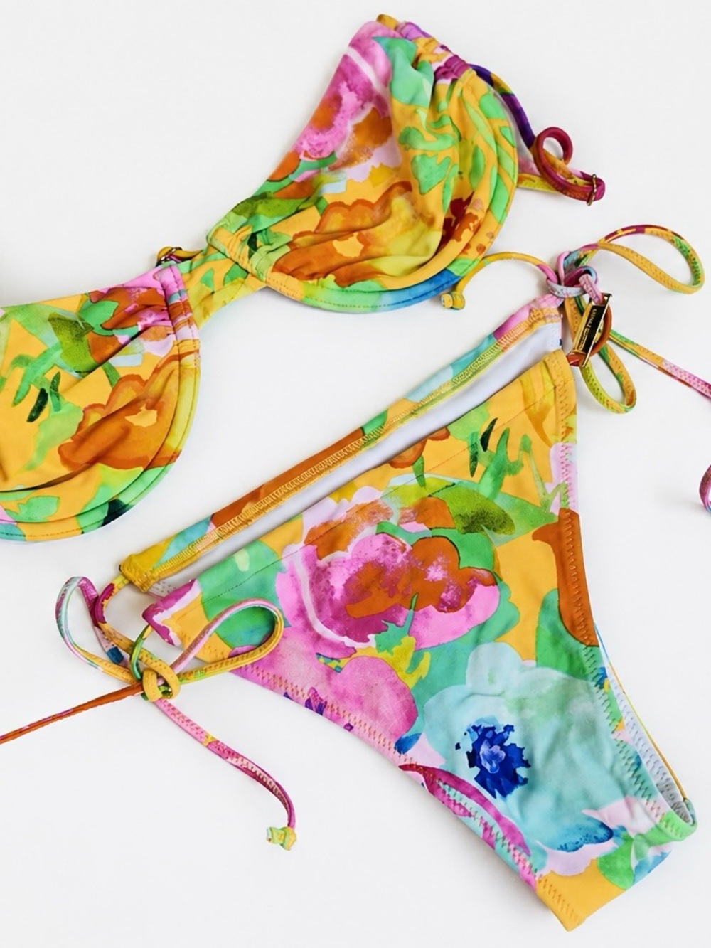 White Fox Boutique Yellow Floral Tie-Side Bikini Set